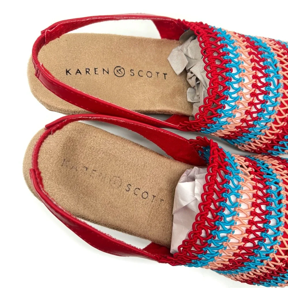 Karen Scott Meriamm Macrame Cork Slingback Wedge Sandals Red Stripe Size 8